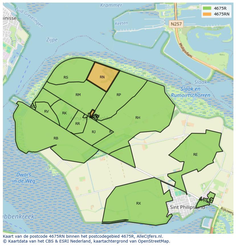 Afbeelding van het postcodegebied 4675 RN op de kaart.