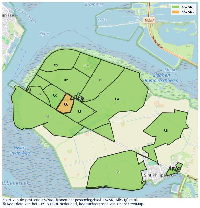 Afbeelding van het postcodegebied 4675 RR op de kaart.