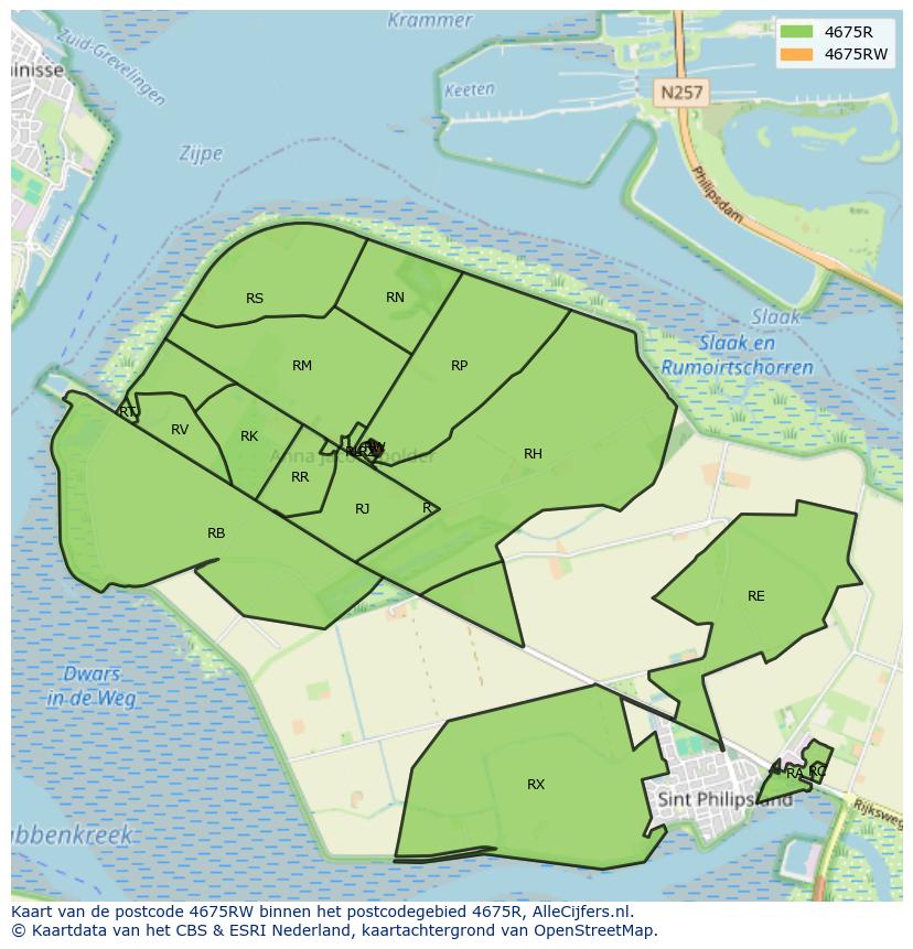 Afbeelding van het postcodegebied 4675 RW op de kaart.