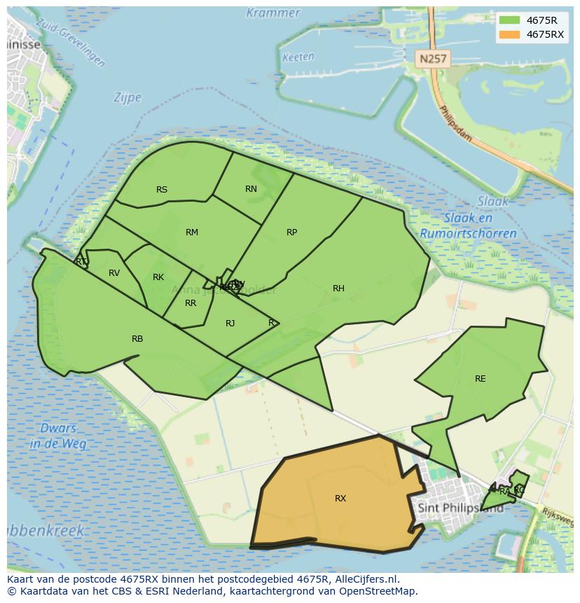 Afbeelding van het postcodegebied 4675 RX op de kaart.