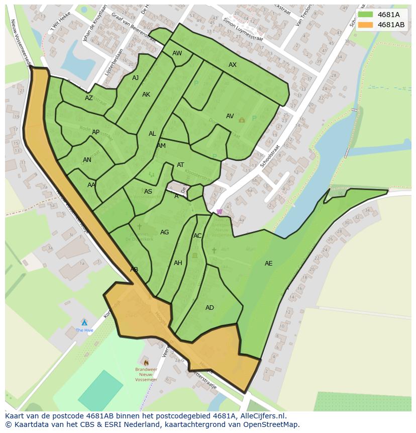 Afbeelding van het postcodegebied 4681 AB op de kaart.