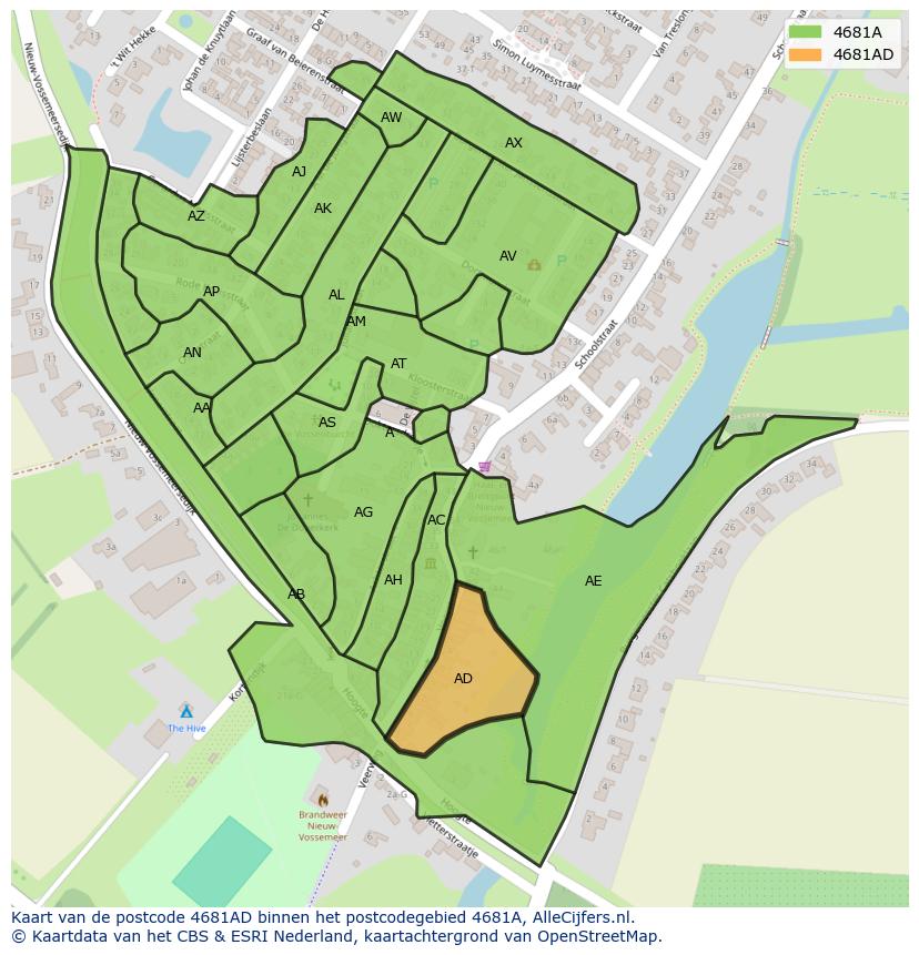 Afbeelding van het postcodegebied 4681 AD op de kaart.