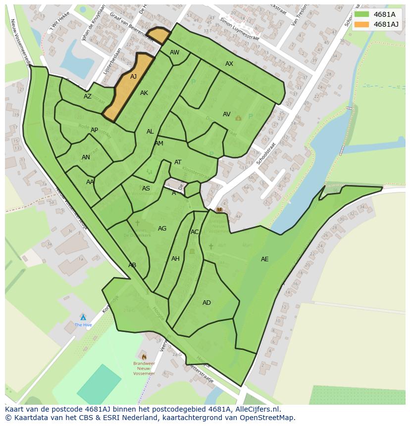 Afbeelding van het postcodegebied 4681 AJ op de kaart.