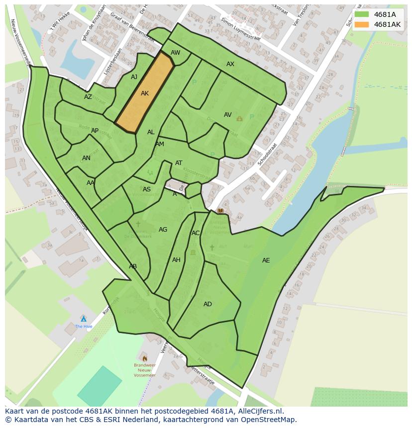 Afbeelding van het postcodegebied 4681 AK op de kaart.