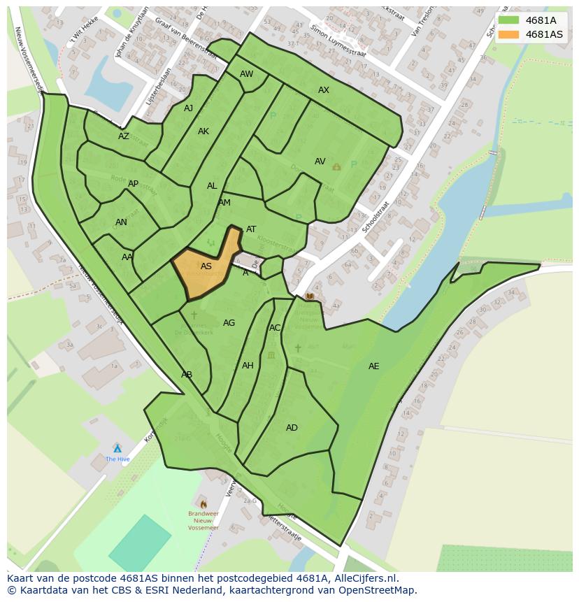 Afbeelding van het postcodegebied 4681 AS op de kaart.