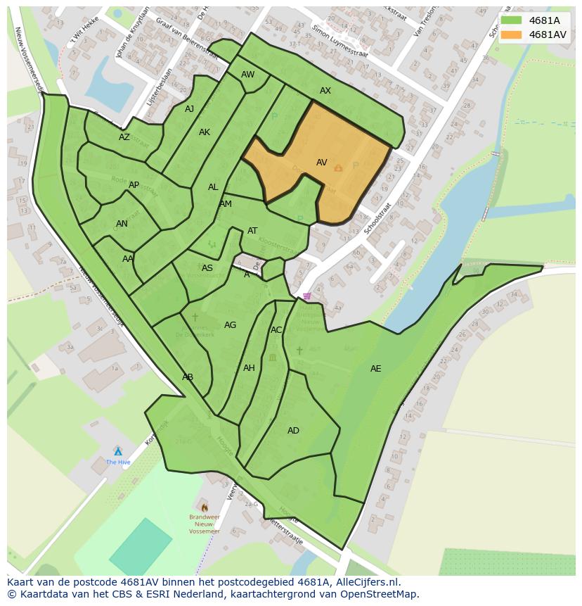 Afbeelding van het postcodegebied 4681 AV op de kaart.