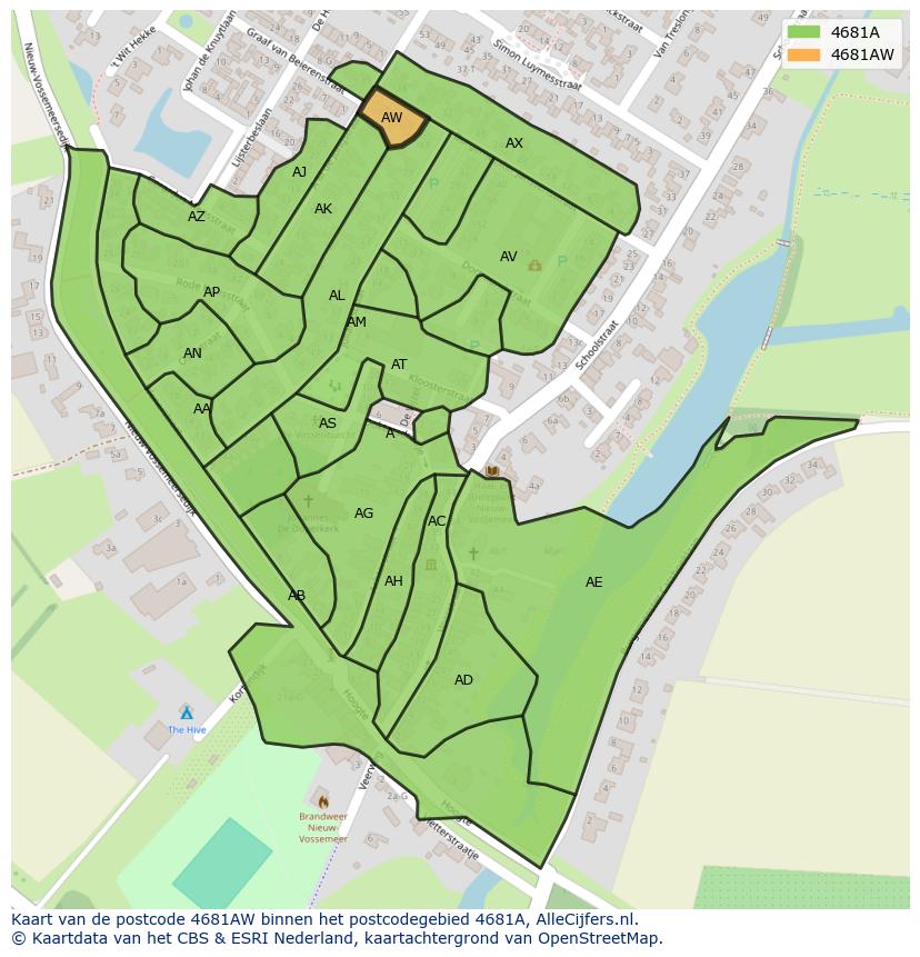Afbeelding van het postcodegebied 4681 AW op de kaart.