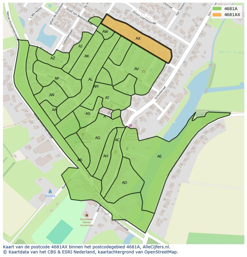 Afbeelding van het postcodegebied 4681 AX op de kaart.