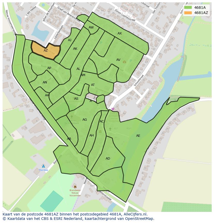 Afbeelding van het postcodegebied 4681 AZ op de kaart.