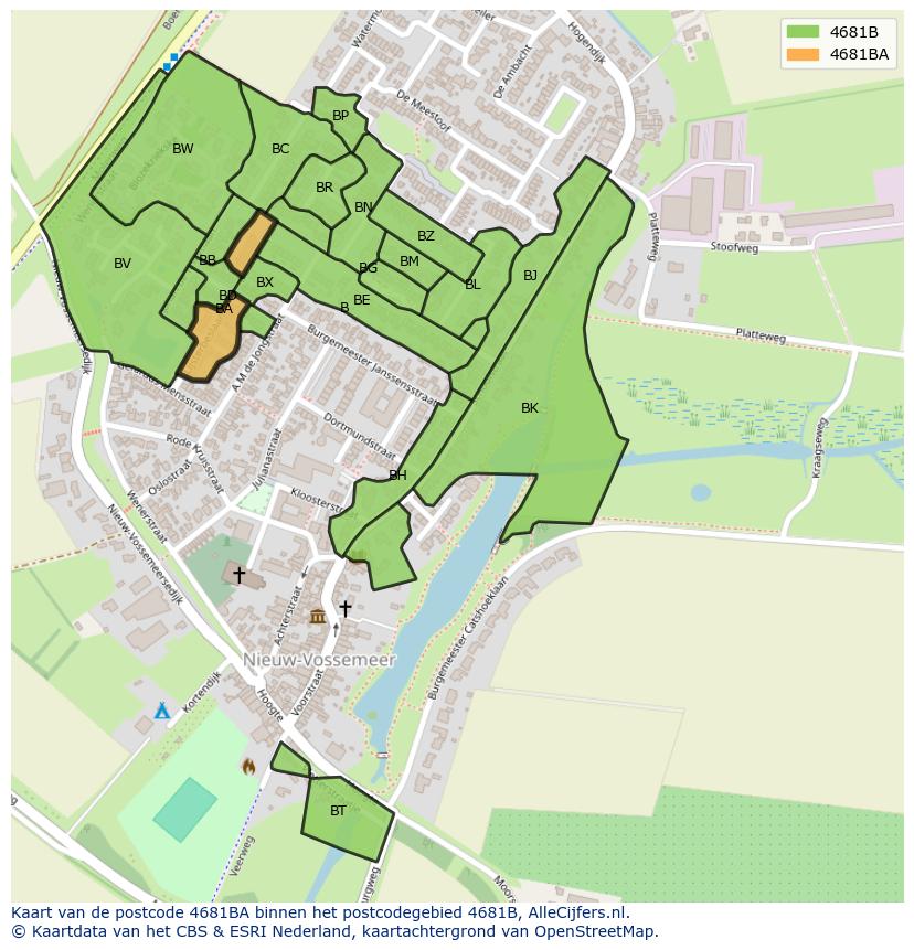 Afbeelding van het postcodegebied 4681 BA op de kaart.