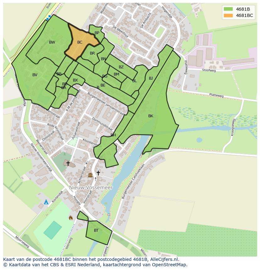 Afbeelding van het postcodegebied 4681 BC op de kaart.