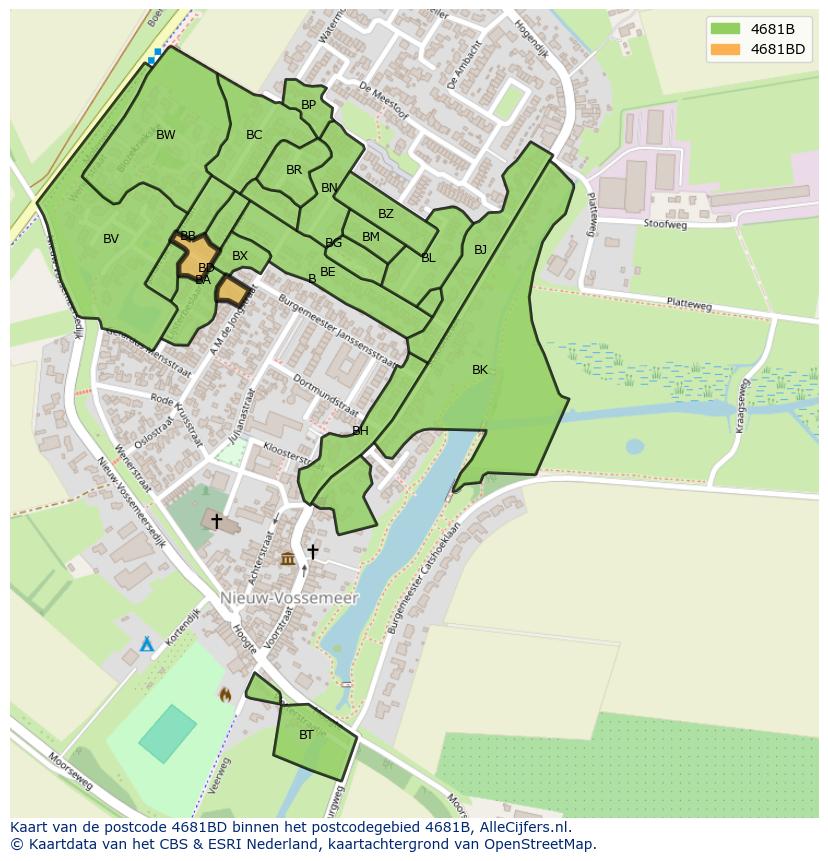 Afbeelding van het postcodegebied 4681 BD op de kaart.