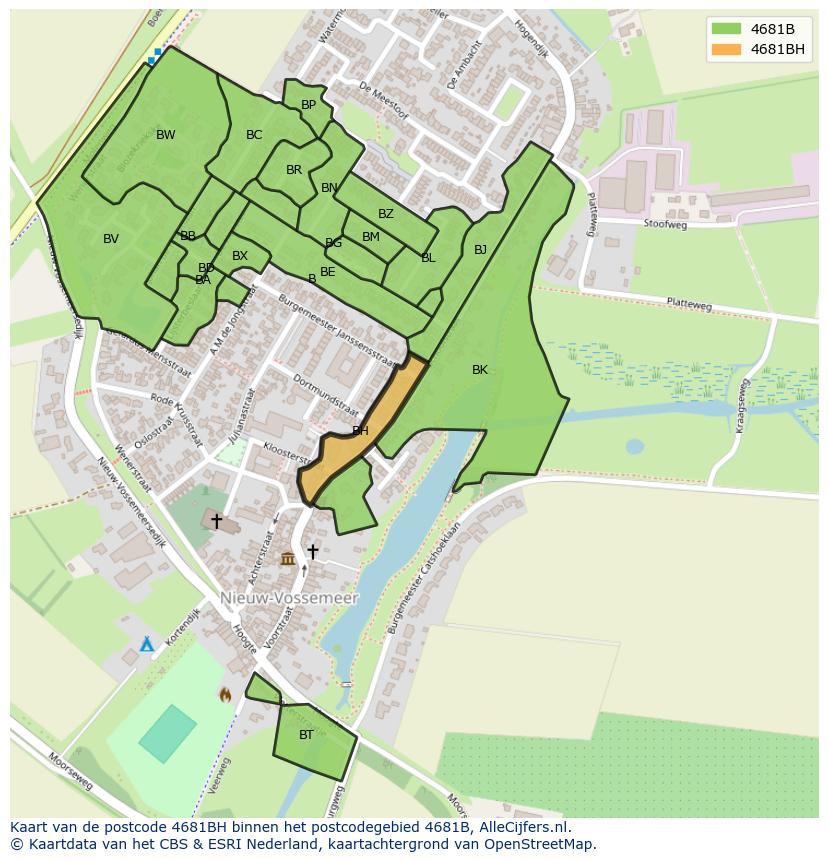 Afbeelding van het postcodegebied 4681 BH op de kaart.