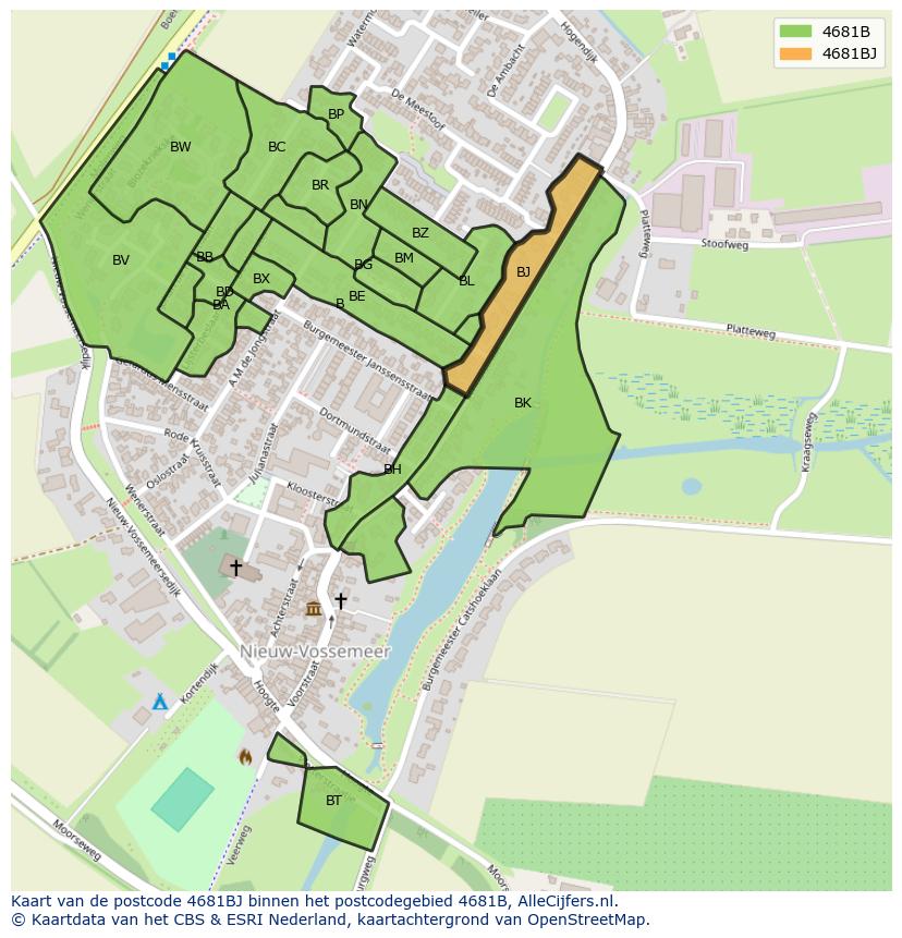Afbeelding van het postcodegebied 4681 BJ op de kaart.