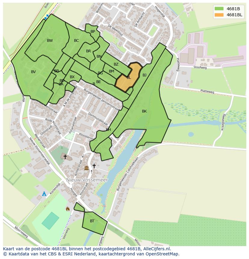 Afbeelding van het postcodegebied 4681 BL op de kaart.