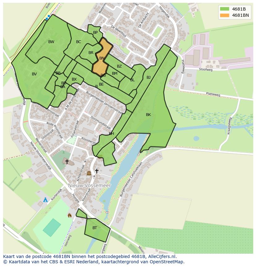 Afbeelding van het postcodegebied 4681 BN op de kaart.