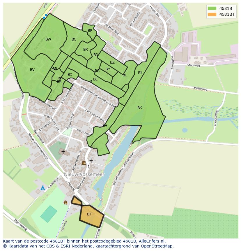 Afbeelding van het postcodegebied 4681 BT op de kaart.
