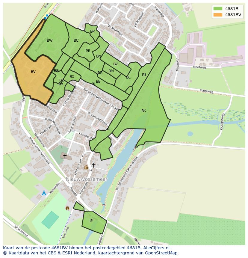 Afbeelding van het postcodegebied 4681 BV op de kaart.