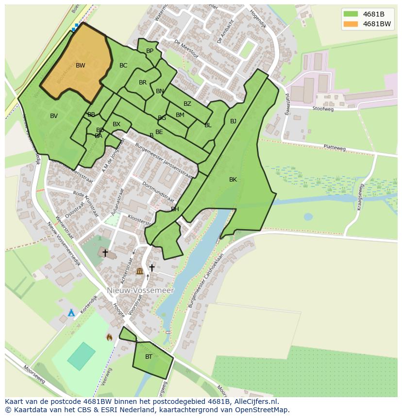 Afbeelding van het postcodegebied 4681 BW op de kaart.