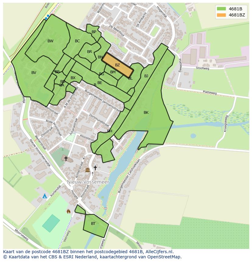 Afbeelding van het postcodegebied 4681 BZ op de kaart.
