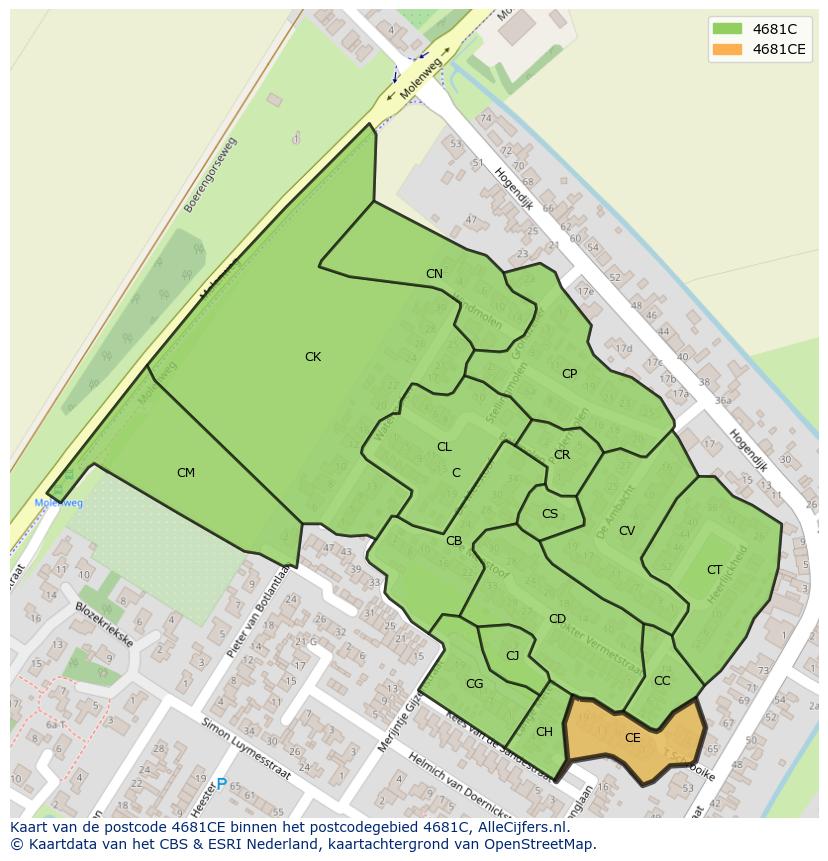 Afbeelding van het postcodegebied 4681 CE op de kaart.