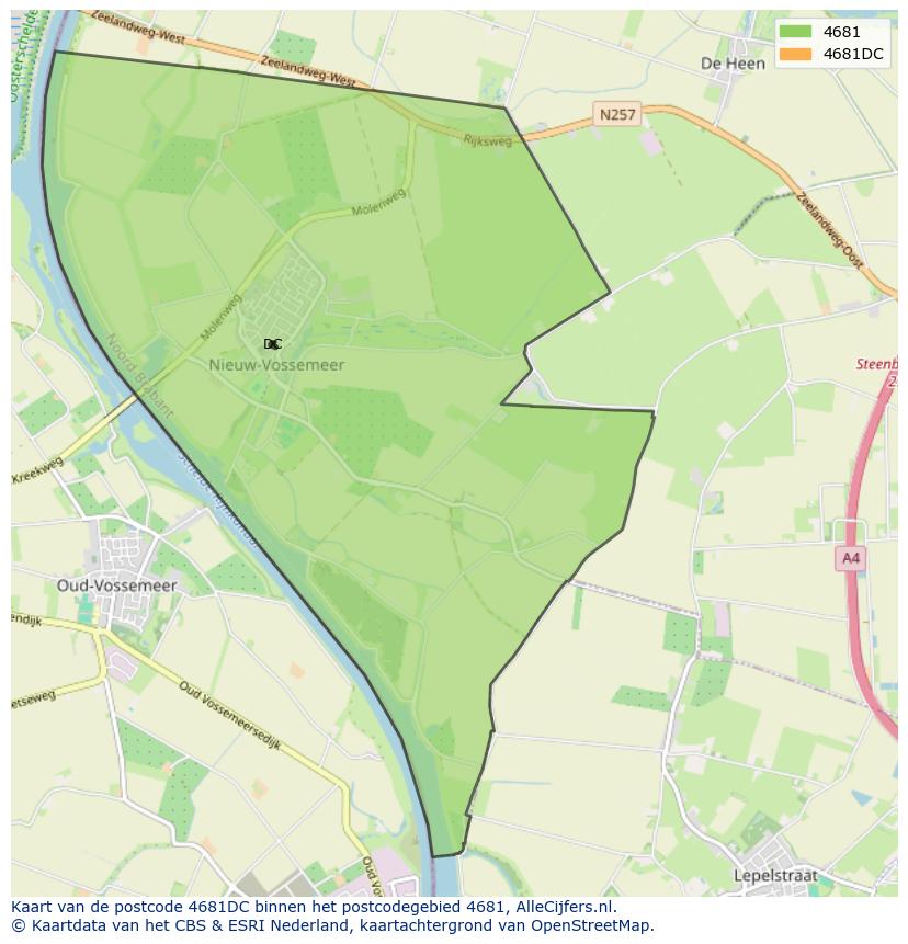 Afbeelding van het postcodegebied 4681 DC op de kaart.