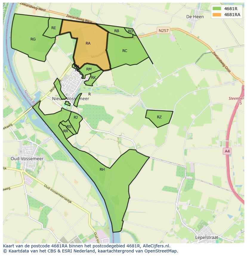 Afbeelding van het postcodegebied 4681 RA op de kaart.