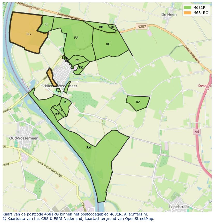 Afbeelding van het postcodegebied 4681 RG op de kaart.
