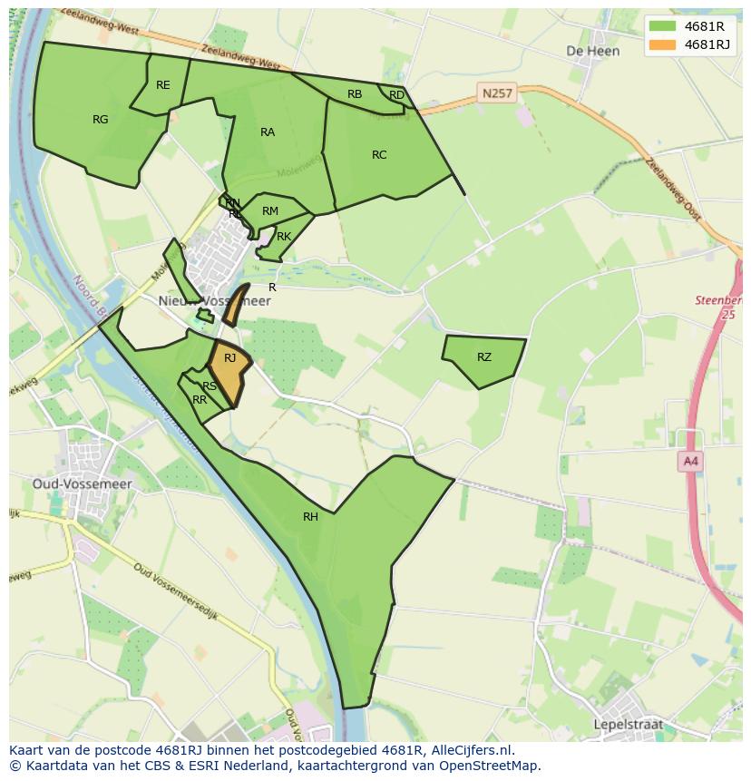 Afbeelding van het postcodegebied 4681 RJ op de kaart.