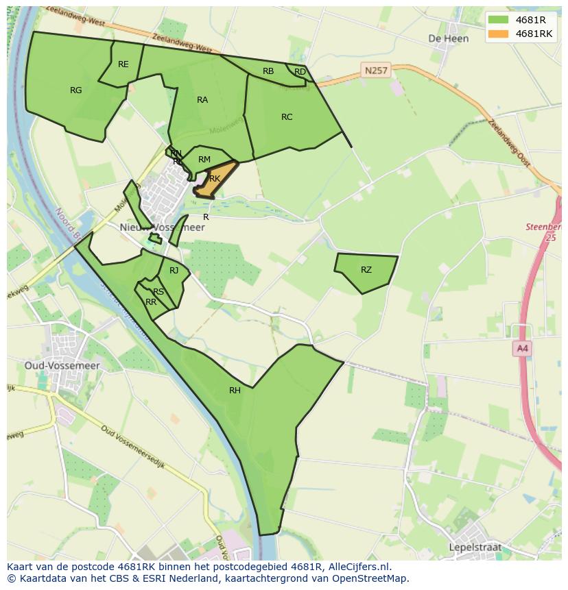 Afbeelding van het postcodegebied 4681 RK op de kaart.