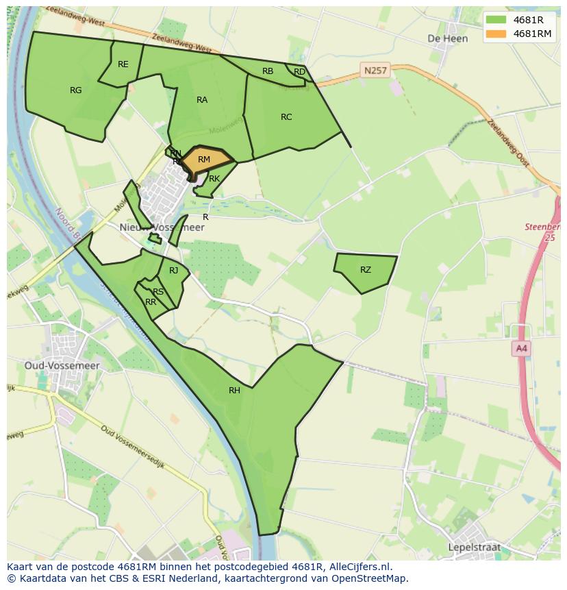 Afbeelding van het postcodegebied 4681 RM op de kaart.