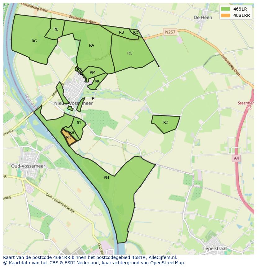 Afbeelding van het postcodegebied 4681 RR op de kaart.