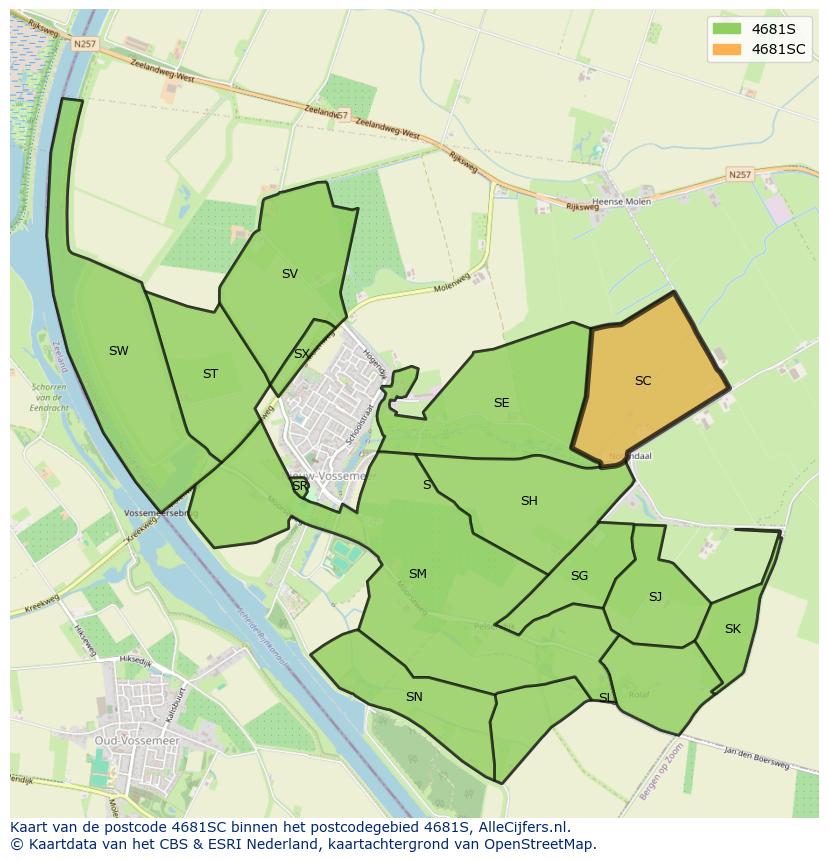 Afbeelding van het postcodegebied 4681 SC op de kaart.