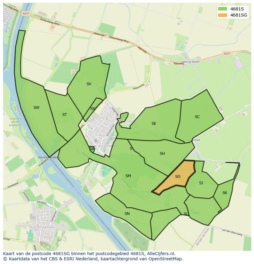 Afbeelding van het postcodegebied 4681 SG op de kaart.
