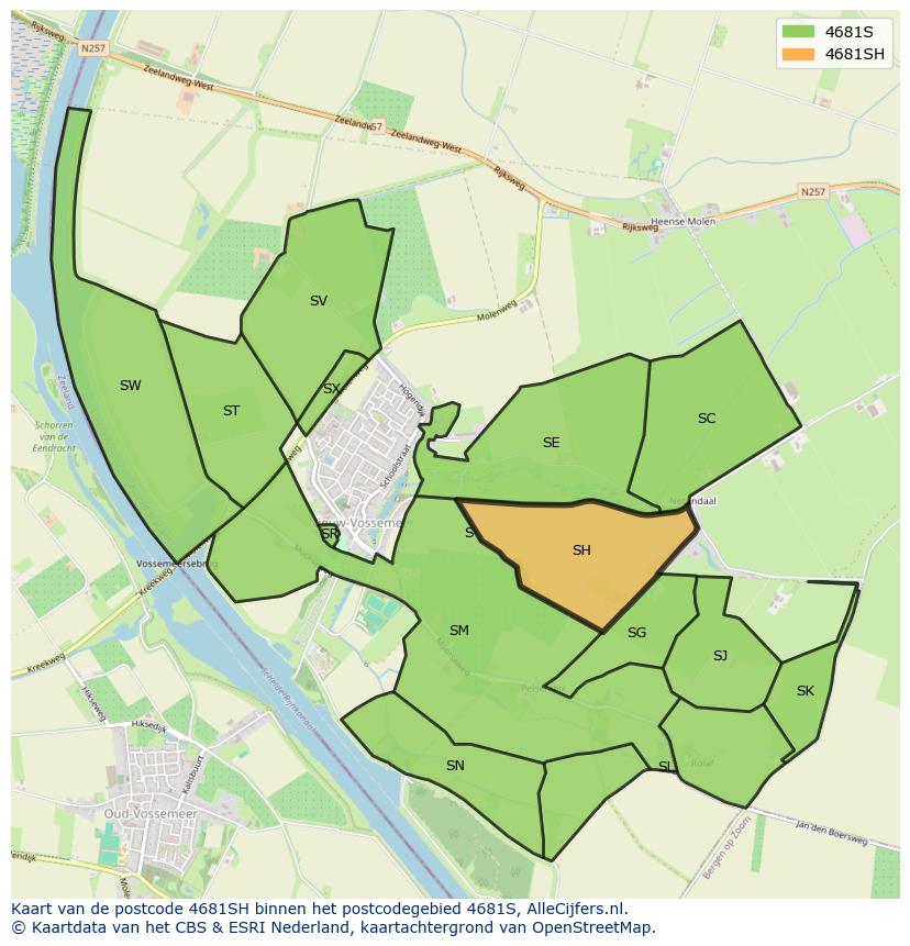 Afbeelding van het postcodegebied 4681 SH op de kaart.
