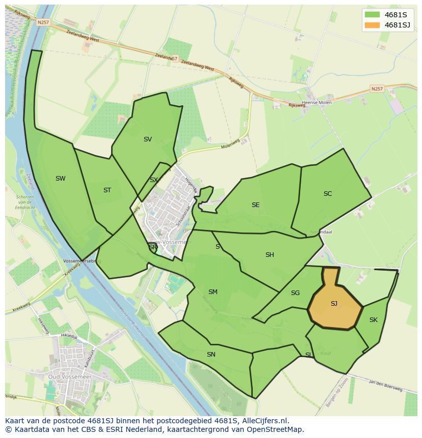 Afbeelding van het postcodegebied 4681 SJ op de kaart.
