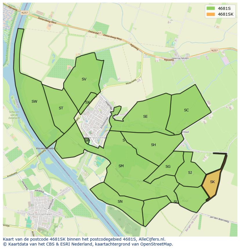 Afbeelding van het postcodegebied 4681 SK op de kaart.
