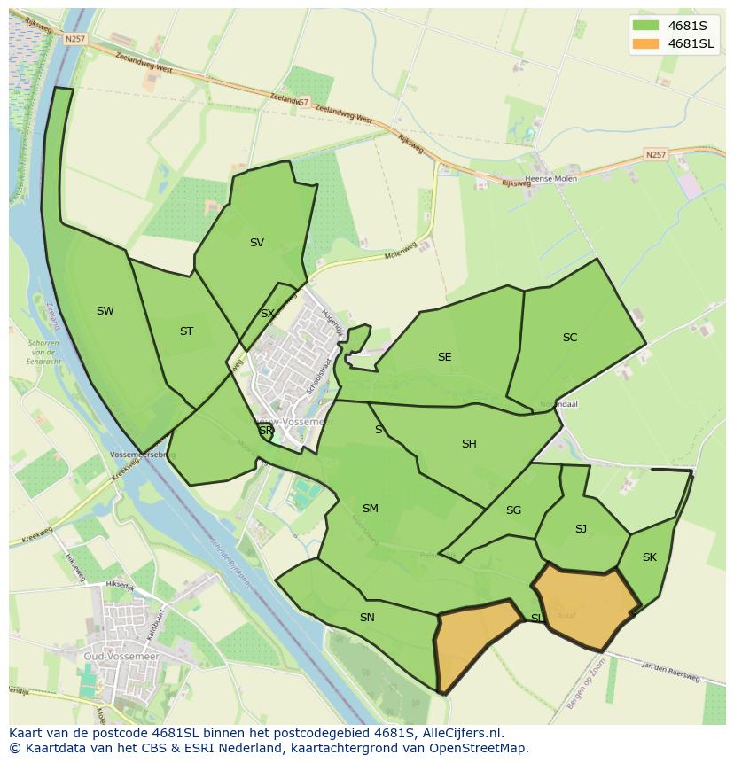 Afbeelding van het postcodegebied 4681 SL op de kaart.