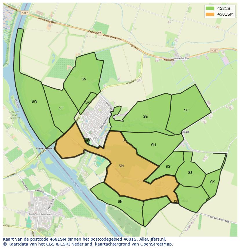 Afbeelding van het postcodegebied 4681 SM op de kaart.