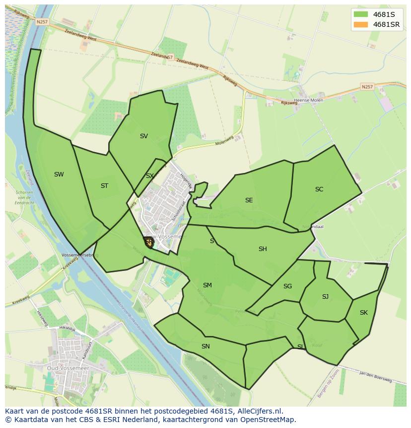 Afbeelding van het postcodegebied 4681 SR op de kaart.