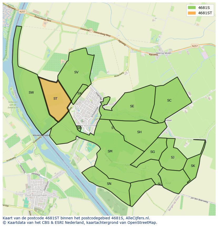 Afbeelding van het postcodegebied 4681 ST op de kaart.