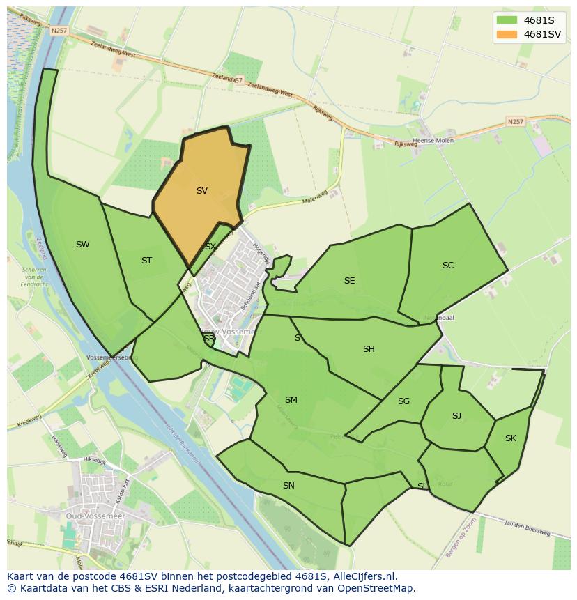 Afbeelding van het postcodegebied 4681 SV op de kaart.