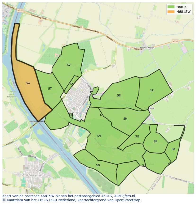 Afbeelding van het postcodegebied 4681 SW op de kaart.