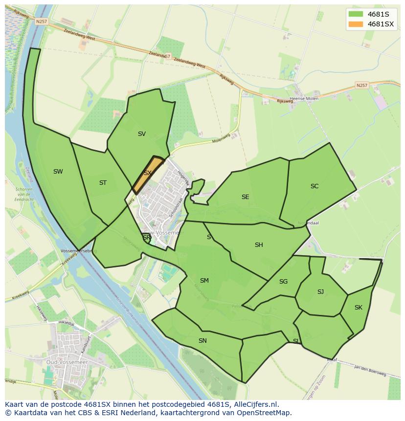 Afbeelding van het postcodegebied 4681 SX op de kaart.