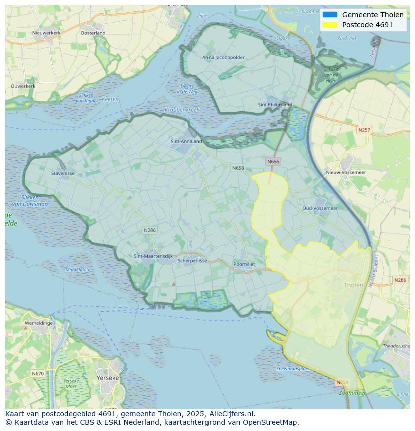 Afbeelding van het postcodegebied 4691 op de kaart.