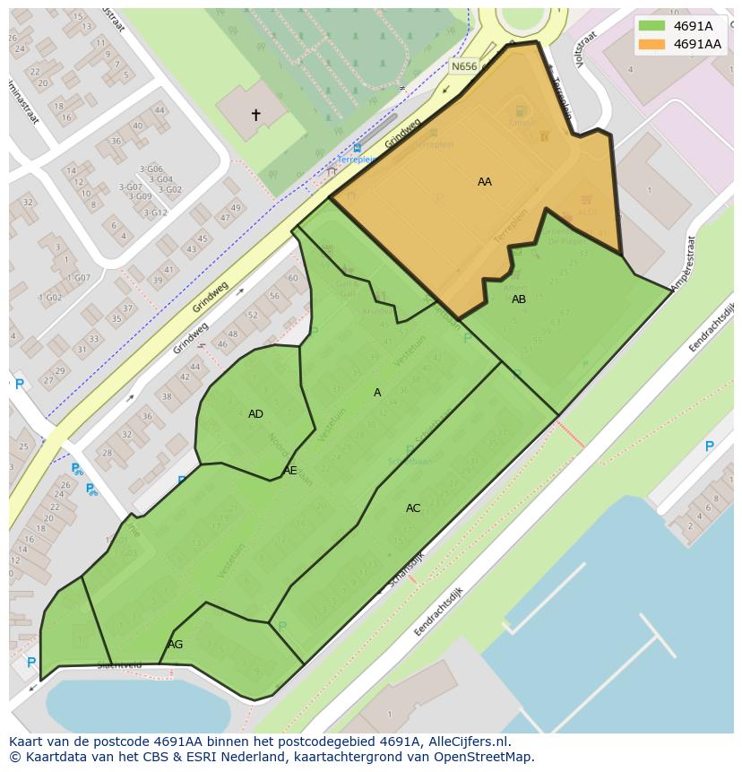 Afbeelding van het postcodegebied 4691 AA op de kaart.