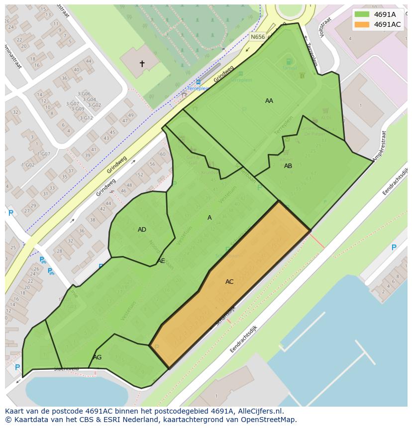 Afbeelding van het postcodegebied 4691 AC op de kaart.