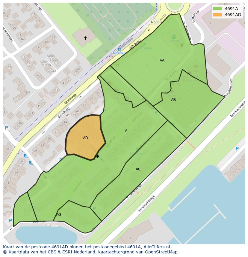 Afbeelding van het postcodegebied 4691 AD op de kaart.