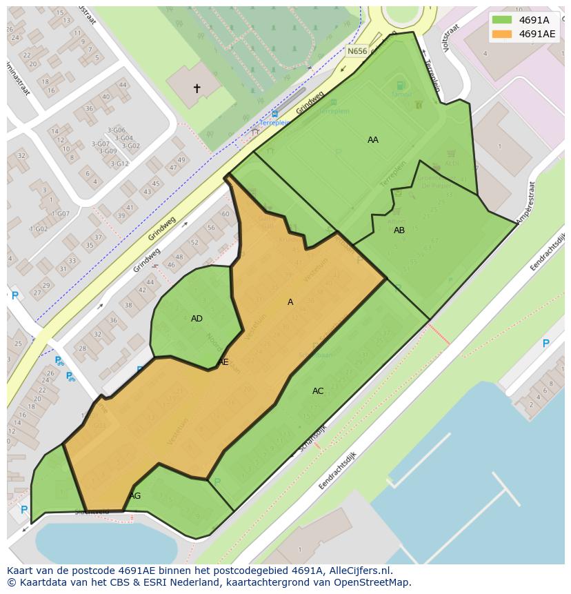 Afbeelding van het postcodegebied 4691 AE op de kaart.