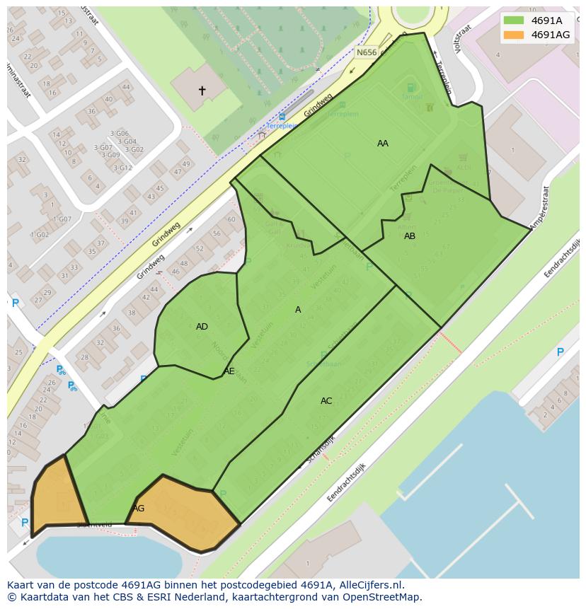 Afbeelding van het postcodegebied 4691 AG op de kaart.